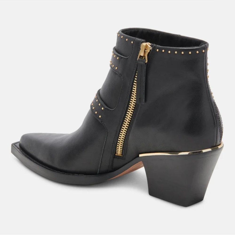Dolce Vita Ronnie Black Leather Ankle Boots | Gold Studs | 6.5 | NIB 🌟Rare🌟 - Picture 7 of 16